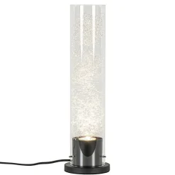 Moderne tafellamp cilinder helder glas met zwart en zilver