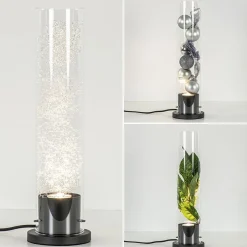 Moderne tafellamp cilinder helder glas met zwart en zilver