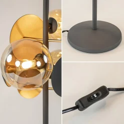 Moderne tafellamp grijs/goud + amber glas