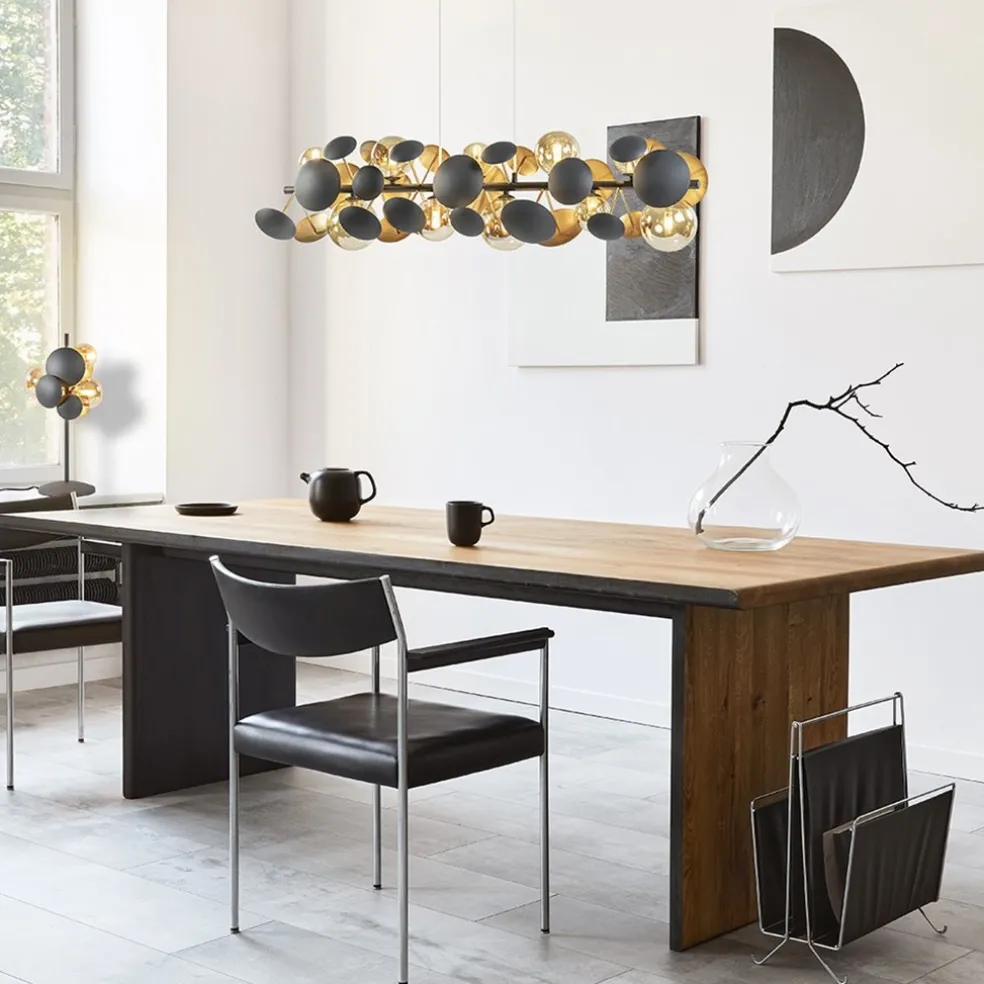 Moderne tafellamp grijs/goud + amber glas