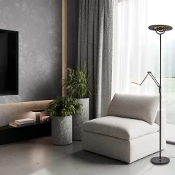 Moderne uplighter mat zwart met verstelbare leesarm