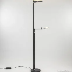 Moderne uplighter/leeslamp zwart met smoke glas