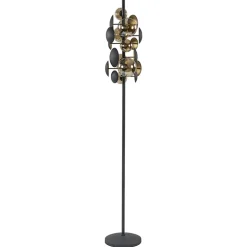 Moderne vloerlamp grijs/goud met amber glas