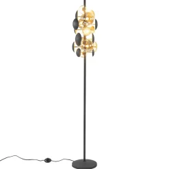 Moderne vloerlamp grijs/goud met amber glas