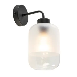 Moderne wandlamp zwart met helder/mat glas