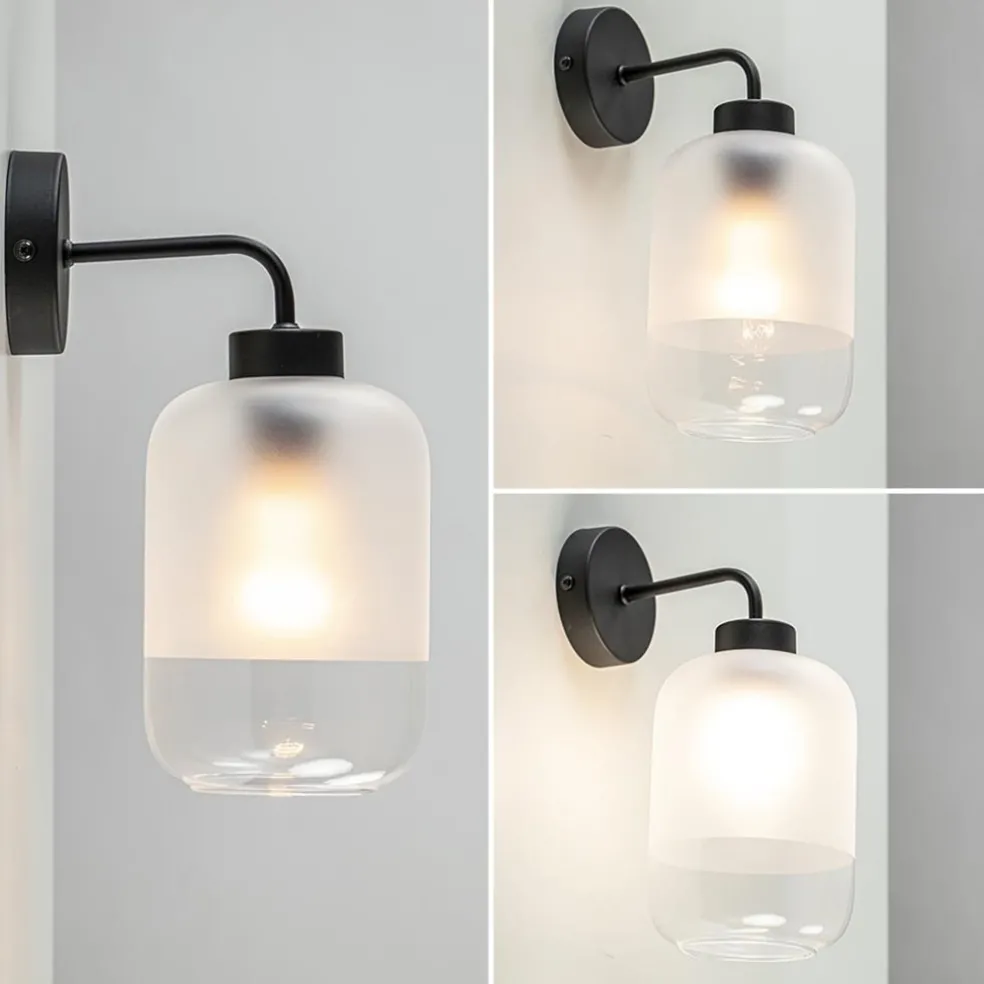 Moderne wandlamp zwart met helder/mat glas