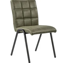 Olijf groene eettafelstoel leder met zwarte pootjes