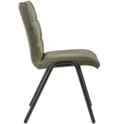Olijf groene eettafelstoel leder met zwarte pootjes
