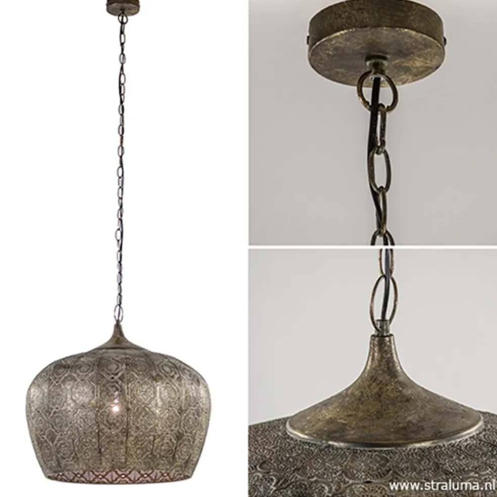 Oosterse hanglamp Emine bruin/goud metaal