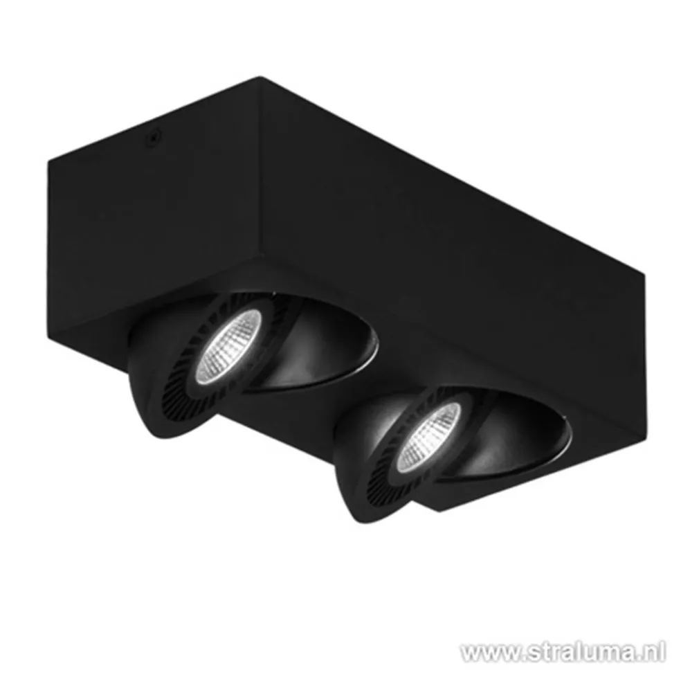 Opbouwspot box zwart 2-lichts led