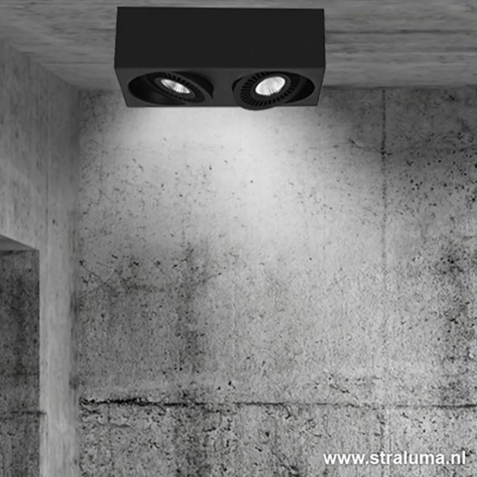 Opbouwspot box zwart 2-lichts led