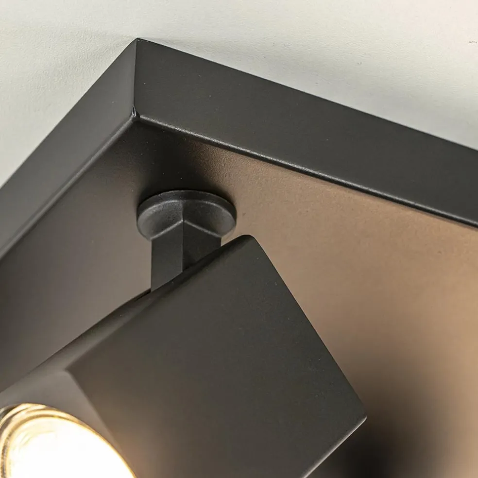 Opbouwspot 4-lichts vierkant zwart verstelbaar