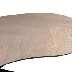 Organische eettafel eiken met zwarte poot en visgraat