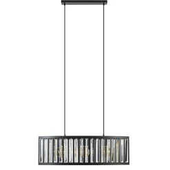 Ovale hanglamp mat zwart met facet geslepen glas