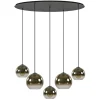 Ovale 5-lichts hanglamp met glazen bollen gold gradient