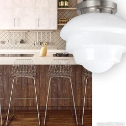 Plafondl. nikkel wit glas, keuken-hal