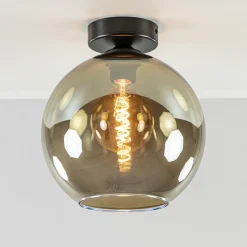 Plafondlamp Bella zwart+smoke glas 25cm