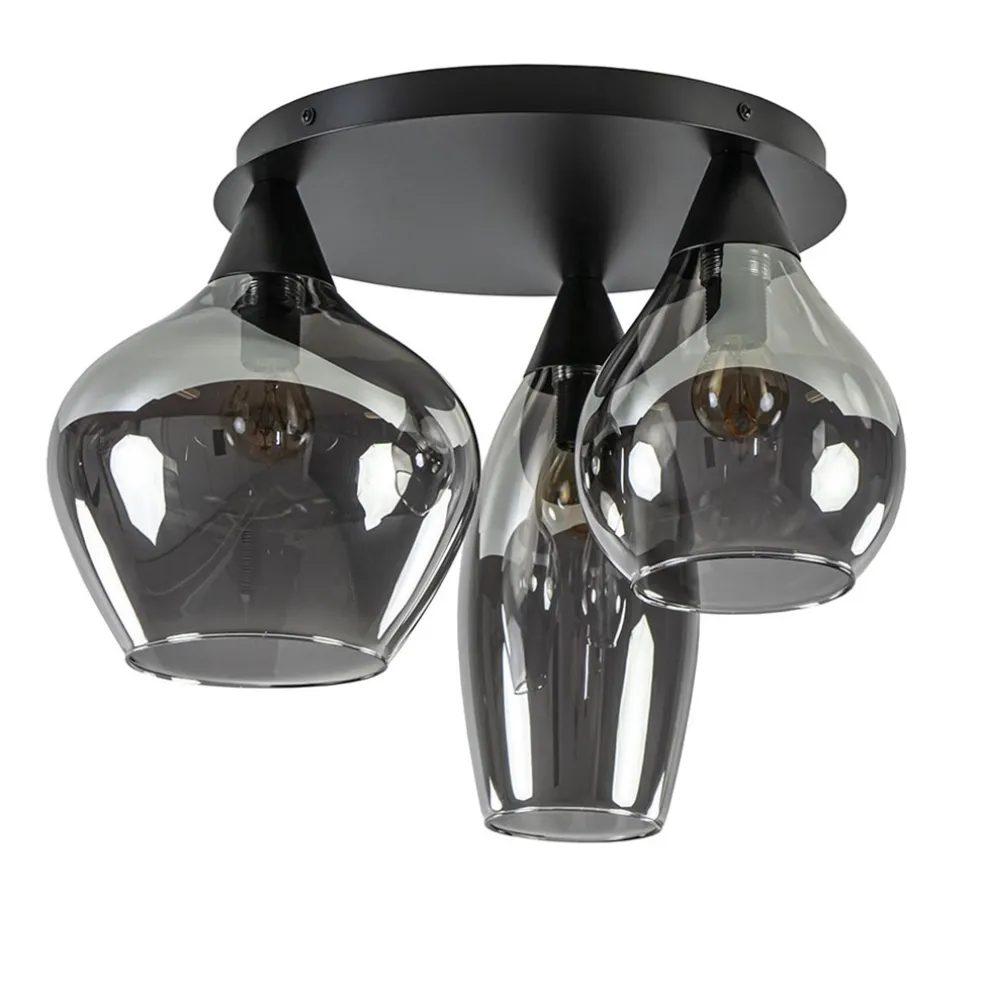 Plafondlamp Cambio 3L zwart + smoke glas