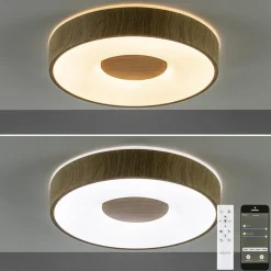 Plafondlamp Coin 38 hout + remote CCT