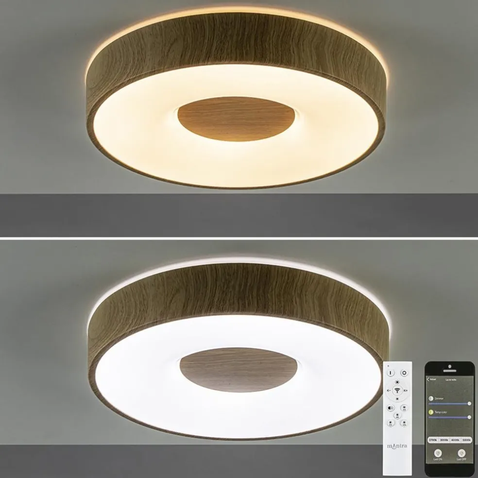 Plafondlamp Coin 38 hout + remote CCT