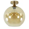 Plafondlamp goud met amber glazen bol 30 cm