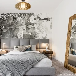 Plafondlamp hout met stoffen kap 50cm