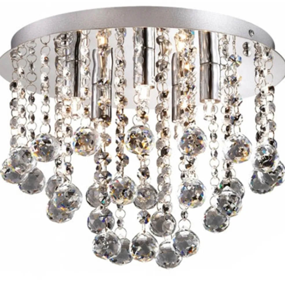 Plafondlamp kristal bollen + chroom 31cm