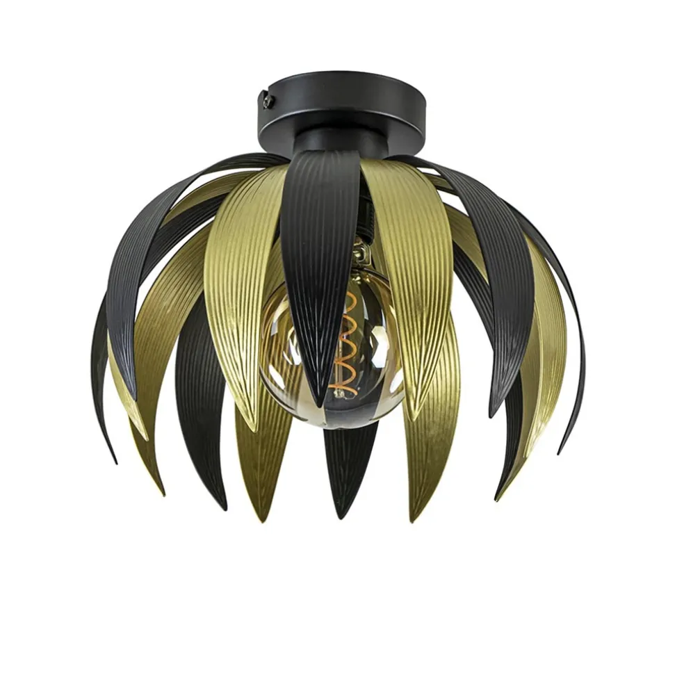 Plafondlamp leaves zwart/goud