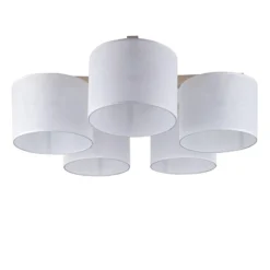 Plafondlamp 5-lichts hout/cilinderkap wit