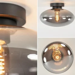Plafondlamp Reflexion zwart+smoke glas