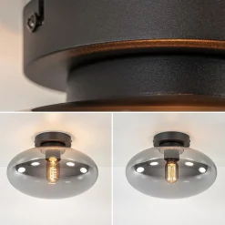 Plafondlamp Reflexion zwart+smoke glas
