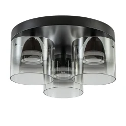 Plafondlamp Salerno 3L zwart/smoke glas
