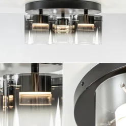 Plafondlamp Salerno 3L zwart/smoke glas