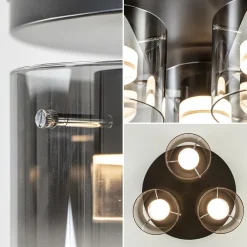 Plafondlamp Salerno 3L zwart/smoke glas