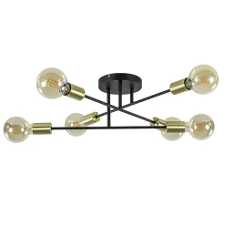 Plafondlamp Sticks 6L zwart/goud