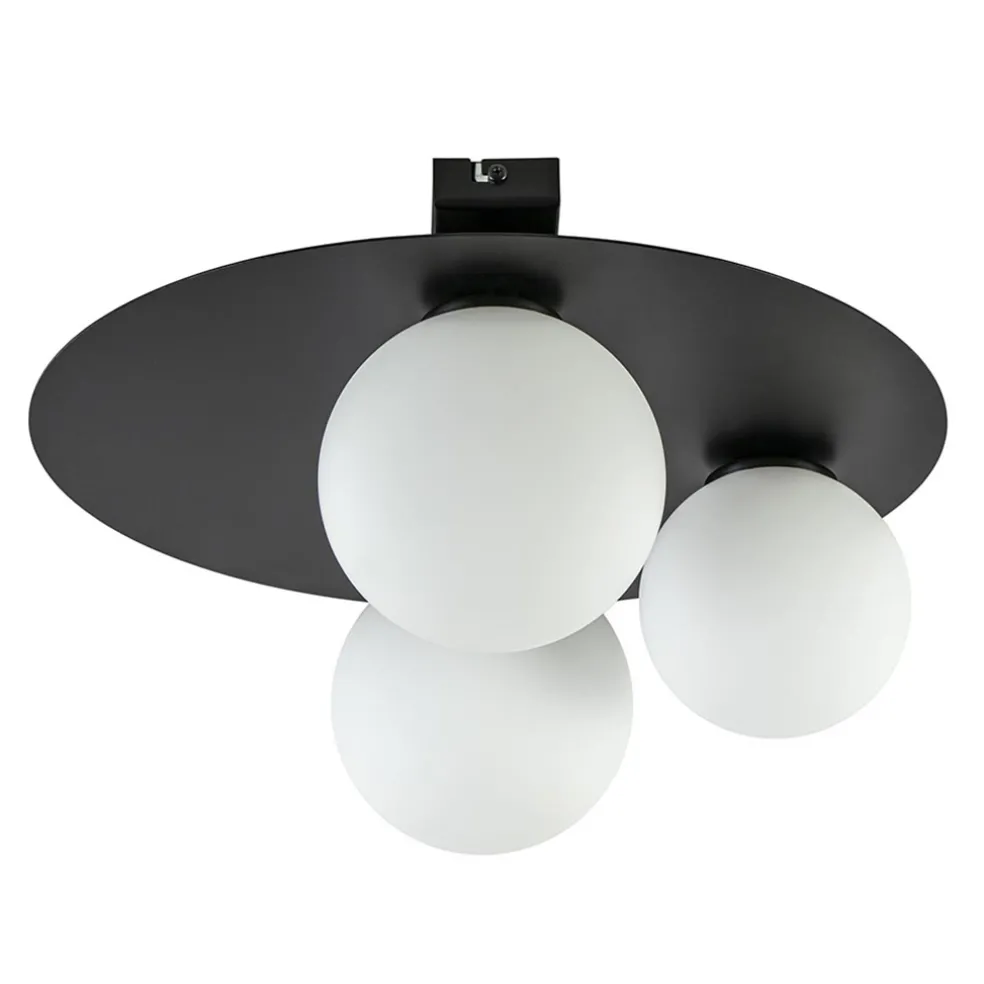 Plafondlamp zwart met 3 witte bollen