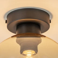 Plafondlamp zwart met amber glas 20 cm