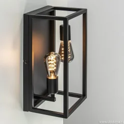 Plafondlamp/wandlamp zwart open frame
