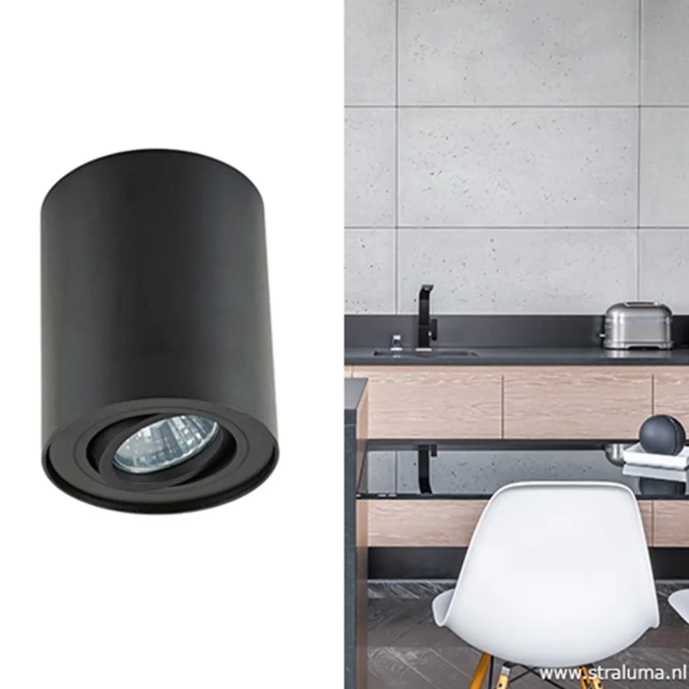 *Plafondspot cilinder zwart verstelbaar