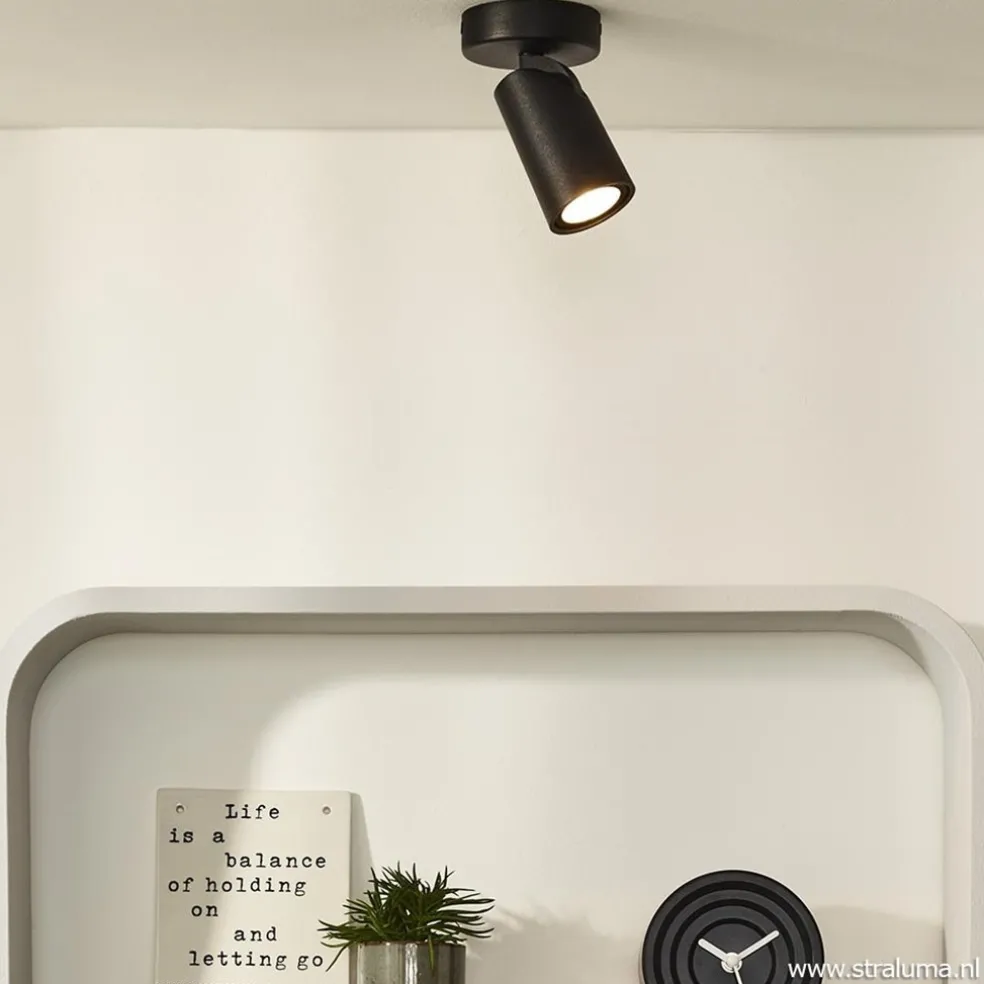 Plafondspot enkel zwart incusief GU10 dim to warm
