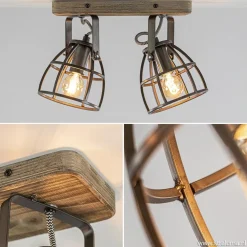 Plafondspot 2-L korf zwart/hout industr.