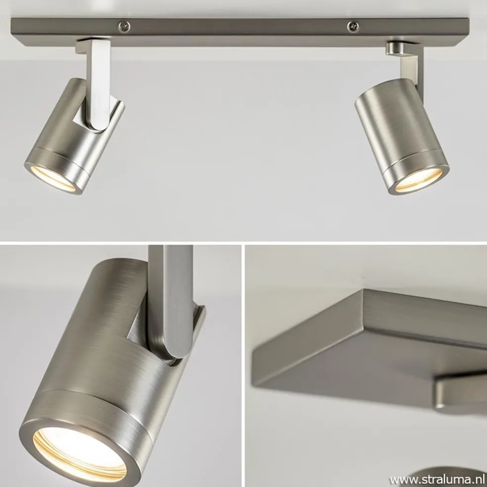 Plafondspot 2-licht op balk nikkel gu10