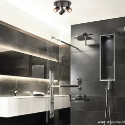 Plafondspot Rain 3L rond zwart IP44