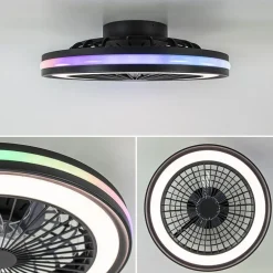 Plafondventilator zwart inclusief dimbaar LED en kleur