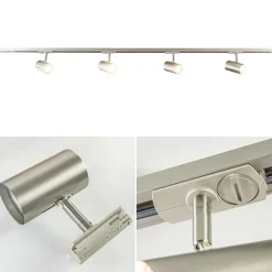 Railsysteem 1,5m nikkel met 4 verstelbare spots