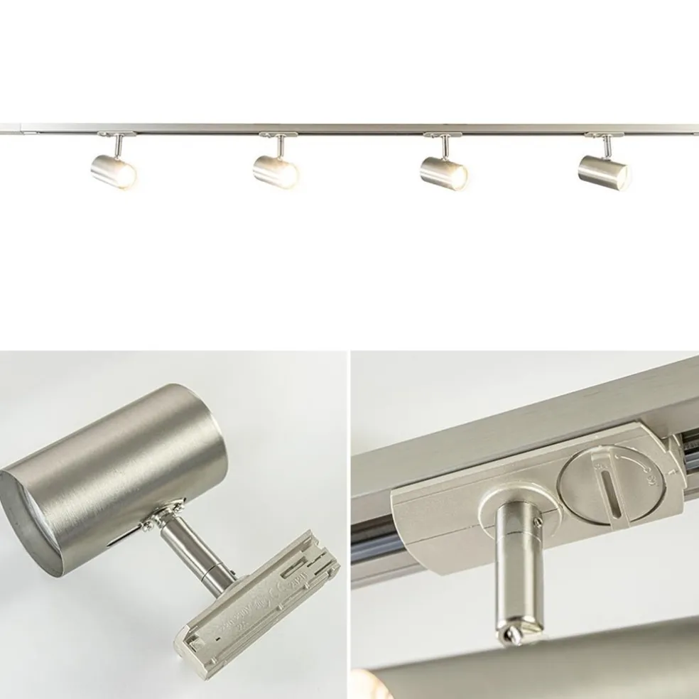 Railsysteem 1,5m nikkel met 4 verstelbare spots