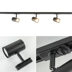Railsysteem zwart 1mtr compleet met 3xspot
