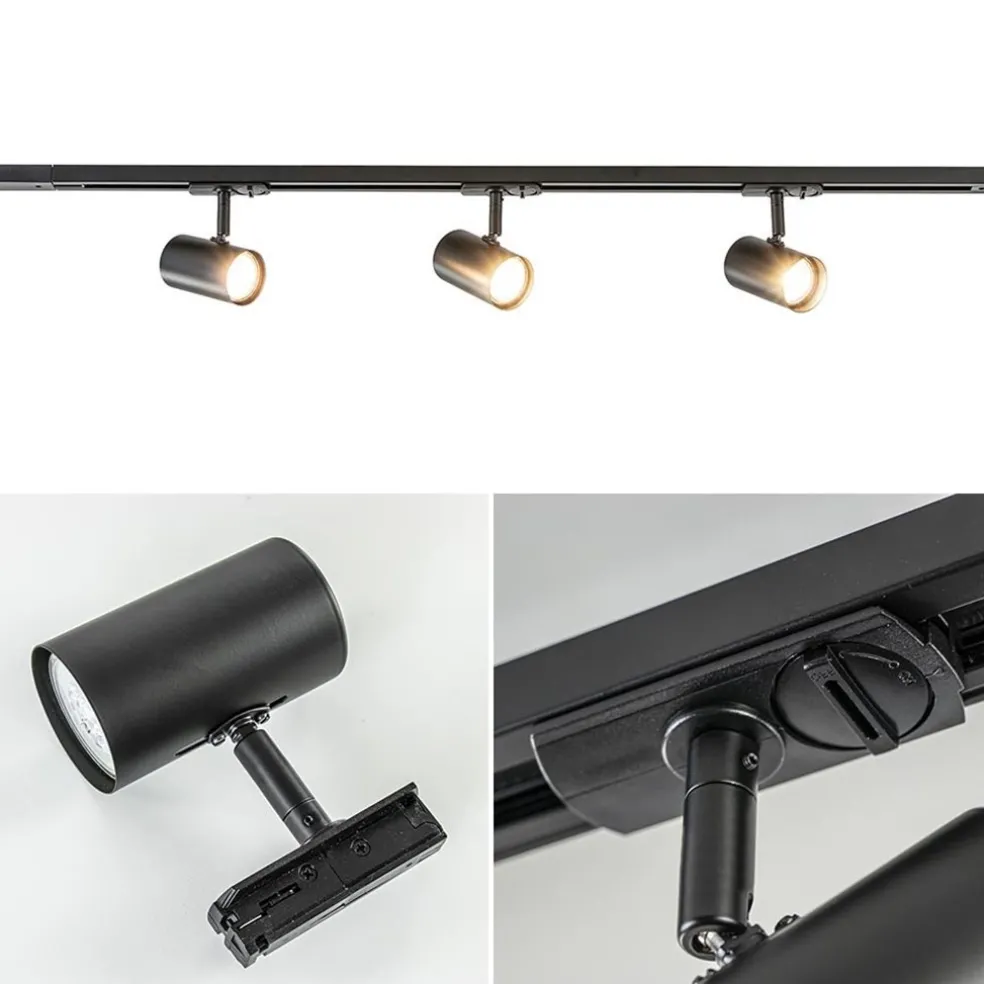 Railsysteem zwart 1mtr compleet met 3xspot