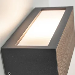 Rechthoekige buitenlamp donker grijs/hout