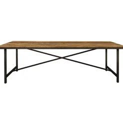 Rechthoekige eettafel oud teak hout met zwart metalen poot